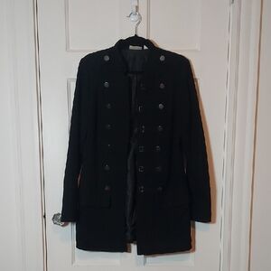DKNY Jeans Military Pea Coat Wool Blend Black Size Medium